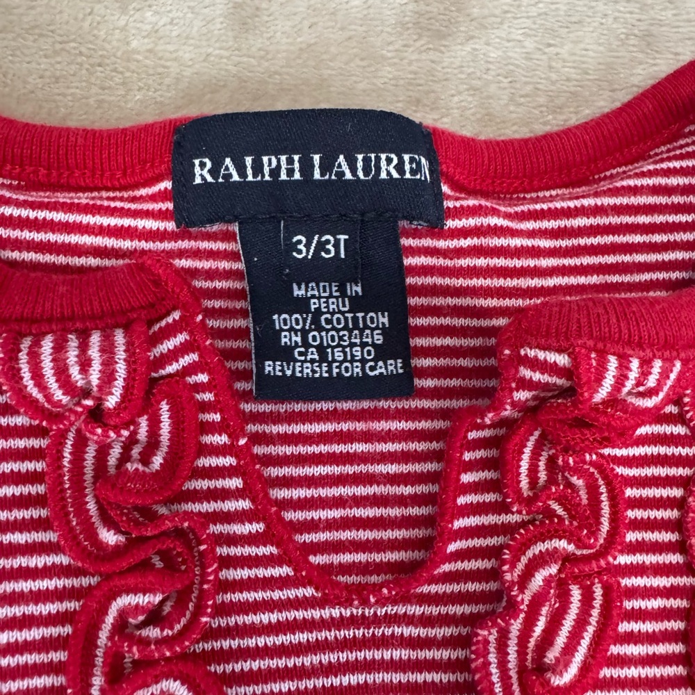 RALPH LAUREN Girls Red Striped Shirt Size 3T(PreLoved) - Picture 3 of 5